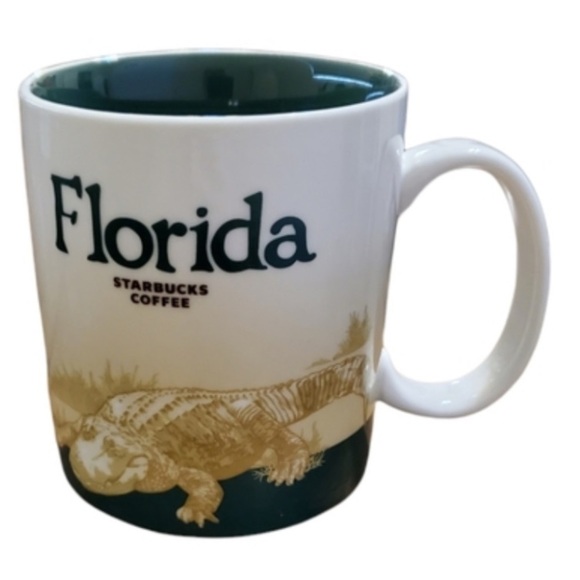 STARBUCKS COLLECTOR SERIES COFFEE MUG WHITE GREEN 2012 - Picture 1 of 3